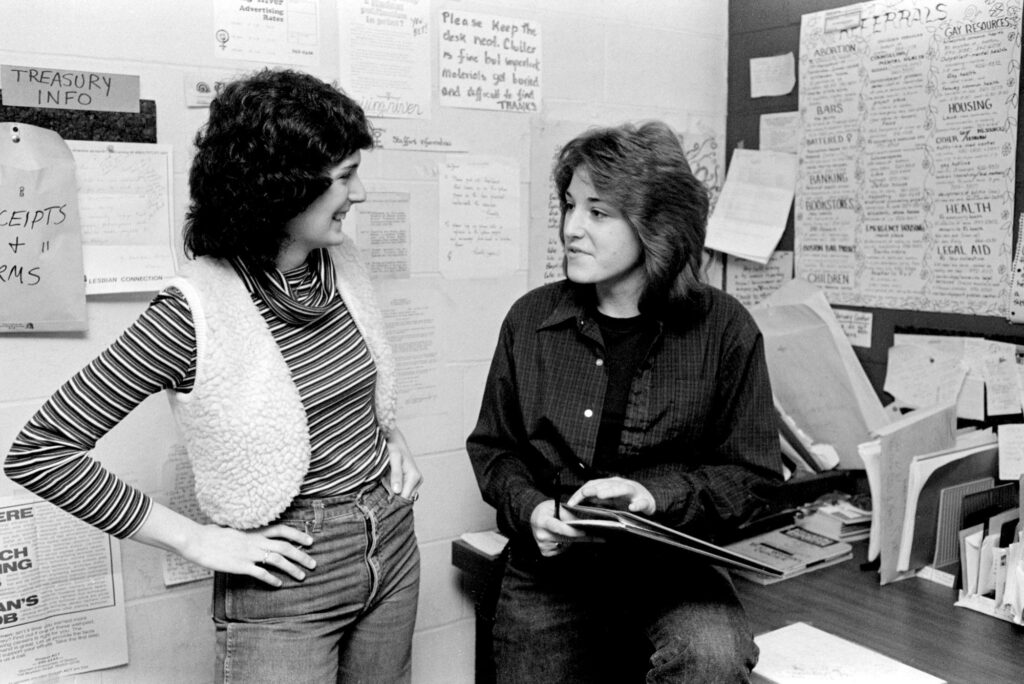 A photo of students at BU’s Women’s Center in 1980