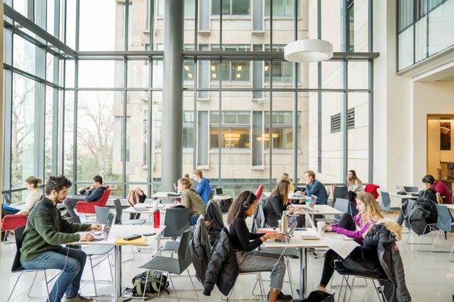 A photo of students working at the BU School of LAW