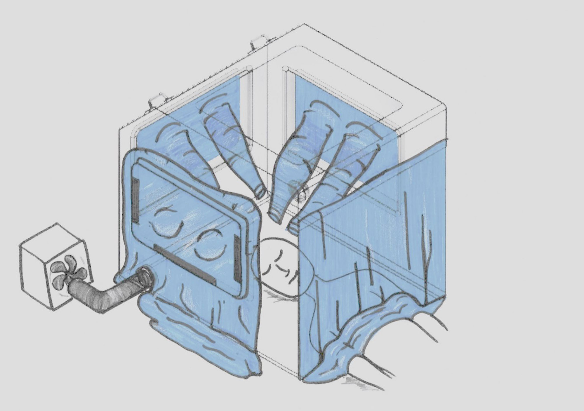 A sketch of a respiratory isolation box