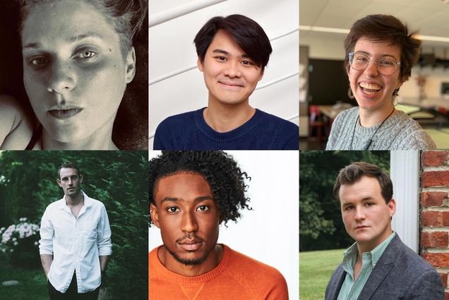 Composite image of the 2020 Kahn Awards winners; clockwise from left, top: Diana Walsh, Tak-Cheung Hui, Saskia Martinez, Alex Stern, Nicholas Walker, Eric Carey.