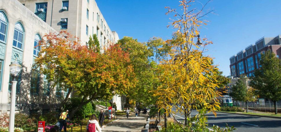 A photo of Boston University's Charles River Campus during the fall semester