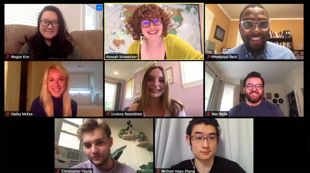 Screenshot of a zoom meeting among the organizers of the student-run, university-approved campaign "F*ck It Won't Cut It" Members smile in the photo.