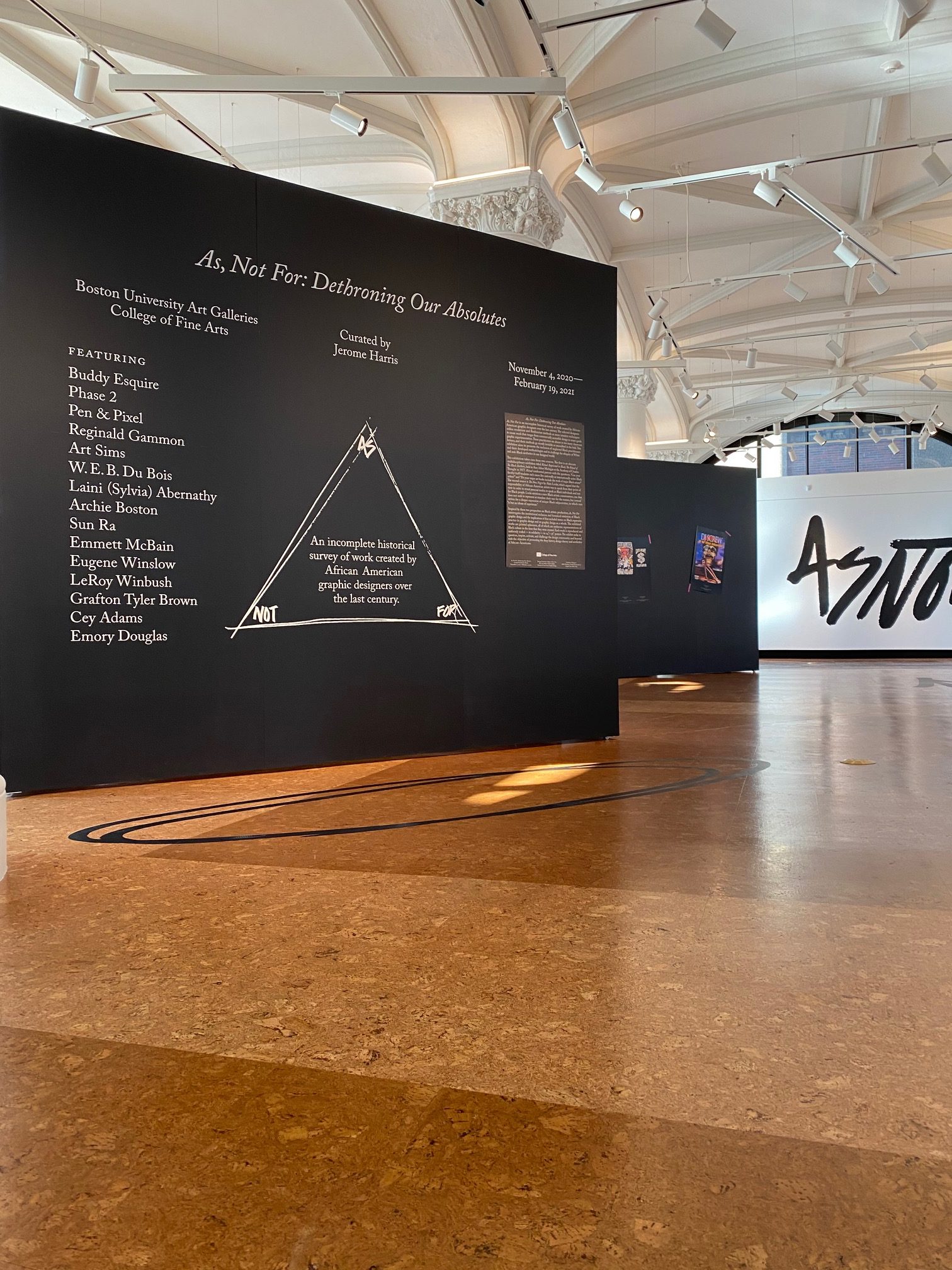 View of the As, Not For: Dethroning Our Absolutes art exhibition at Boston University College of Fine Arts Stone Gallery