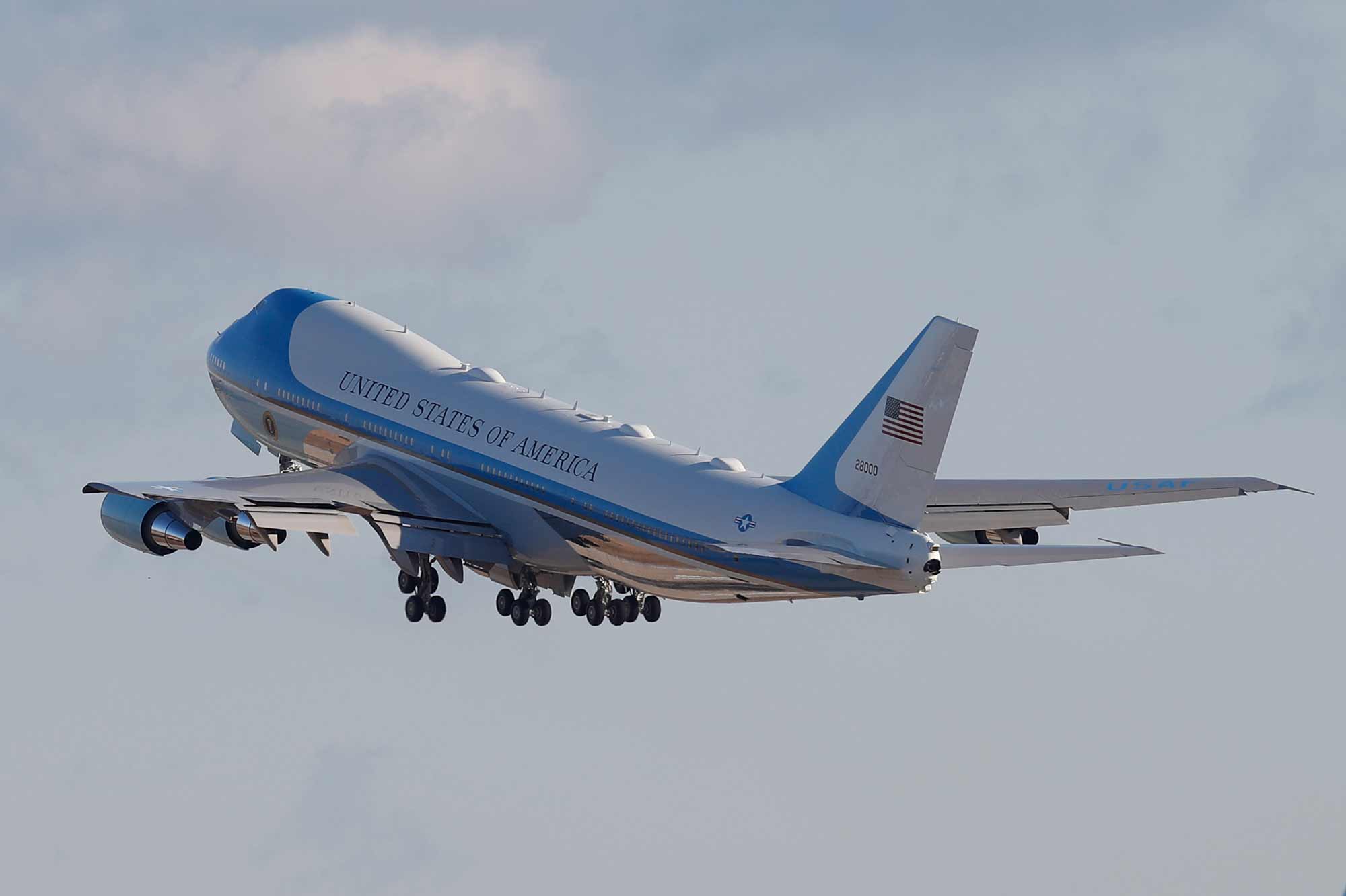 Air Force One with President Donald Trump and the first family on board, departs Andrews Air Force Base, Md., Wednesday, Jan. 20, 2021, Trump's last day in office.