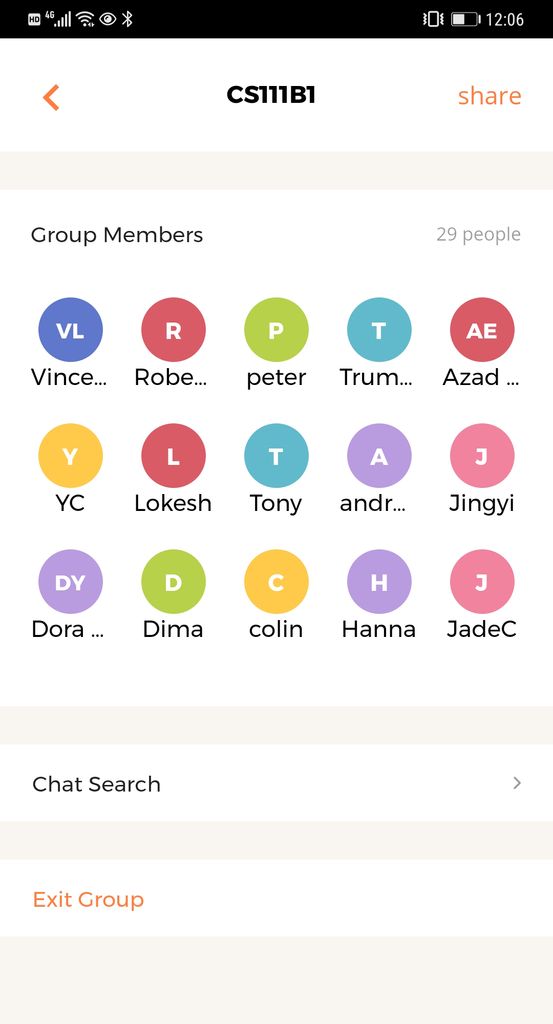 A screeshot of the Meechu app showing class selection and course chat function