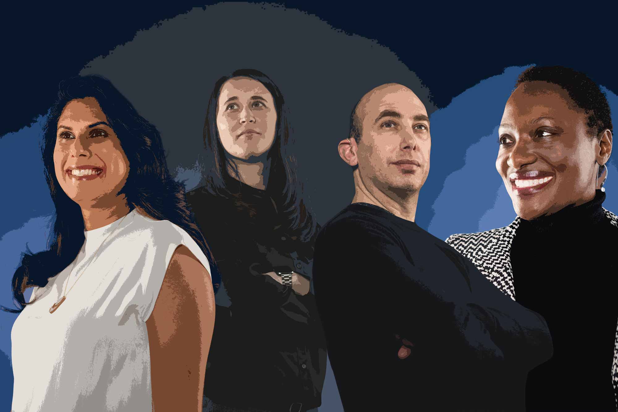 Composite image featuring illustrations of Melissa Ghulam-Smith, Rene Fielding, Yo-El Cassell, and Dionne Lomax