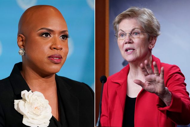 A composite image of Ayanna Pressley and Elizabeth Warren