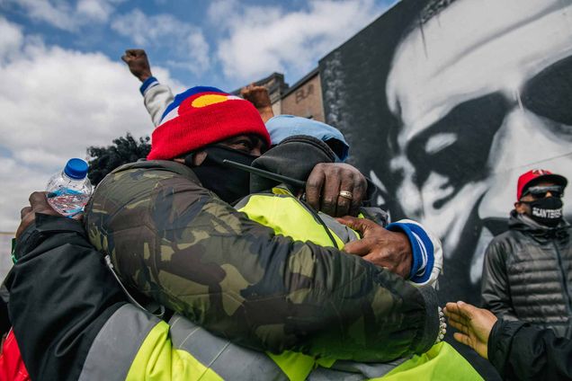 People celebrate the guilty verdict in the Derek Chauvin trial at the intersection of 38th Street and Chicago Avenue, George Floyd Square, on April 20, 2021 in Minneapolis, Minnesota