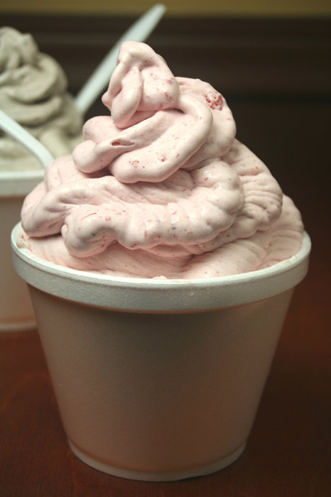 Detail view of ice cream scoops in cups at Cafe 472.