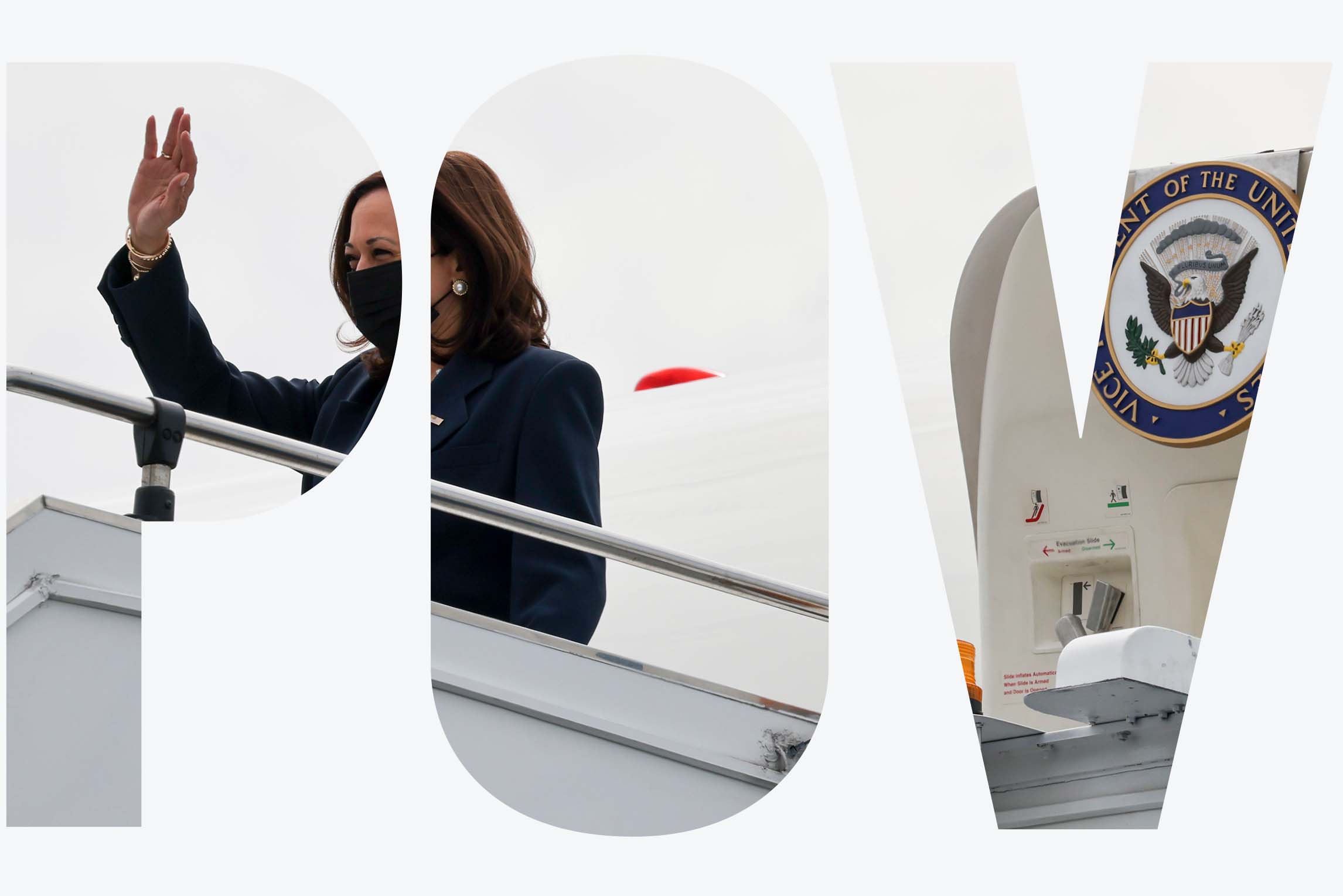 Vice President of the United States Kamala Harris waves as she deboards Air Force Two in Singapore at the start of her trip to Southeast Asia.
