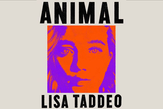 Cover of the book "Animal" by Lisa Taddeo. Features a red and blue stylized image of a woman's face and text that reads "Animal. Lisa Taddeo."