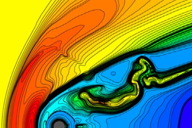 a model of a heliosphere magnetic field. image shws a rainbow of colors winding and intersecting as if in water.