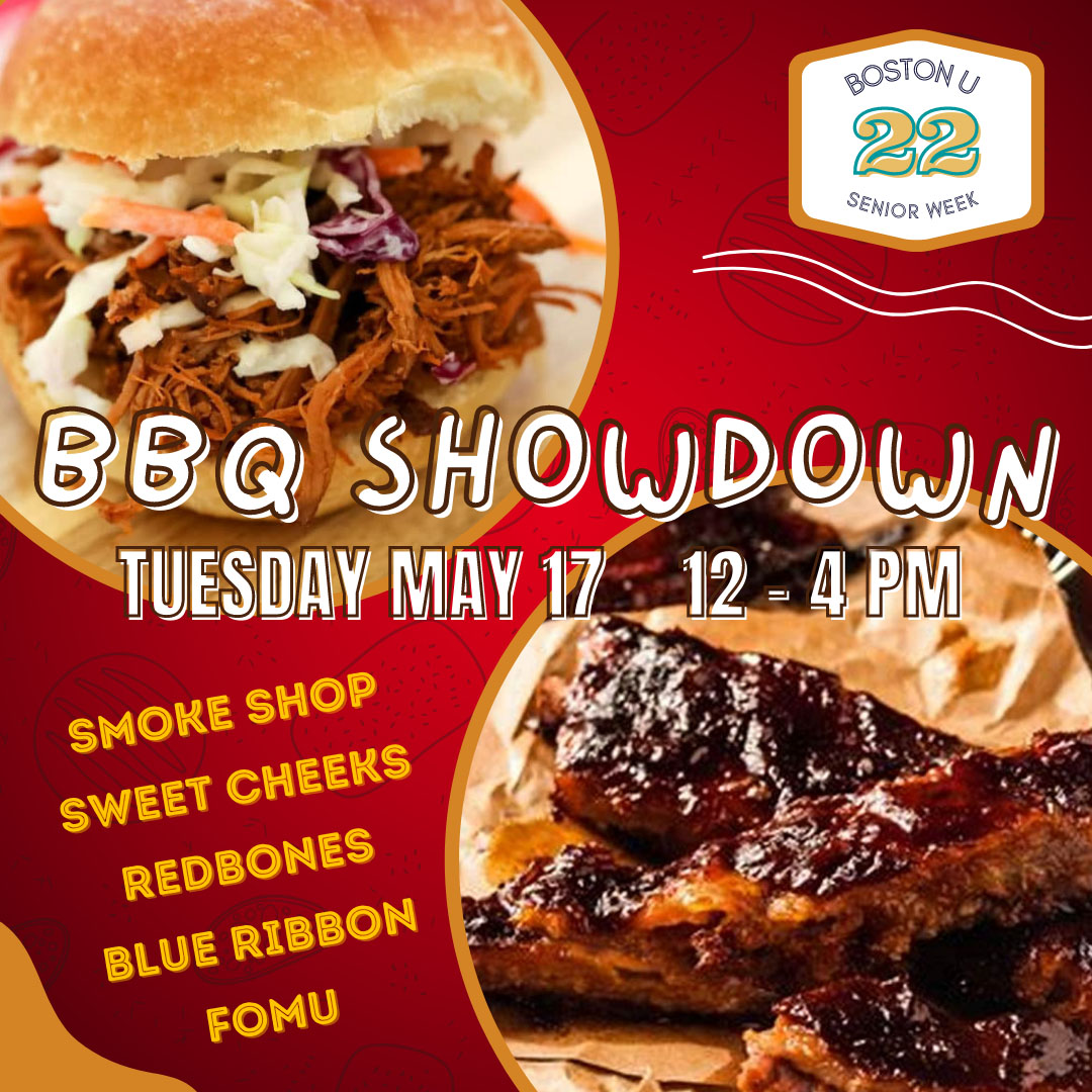 Image: Poster forBoston BBQ Showdown. Poster shows photos of a pulled pork sandwich and ribs. Text on poster gives details for the event.