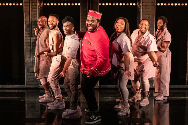 The cast of A Strange Loop, the acclaimed musical by Michael R. Jackson, is nominated for 11 Tony Awards, including best sound design of a musical for Drew Levy (CFA’03,’04). The show, which won the Pulitzer Prize for best drama, explores sexuality, race, and gender. Here the cast is pictured in full costume, standing in a line looking at the camera. Photo by Marc J. Franklin