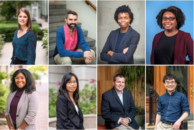 Collage of BU’s new Career Development Professors from left to right, top to bottom: Heidi Meyer, Jean-Pierre Roussarie, Ngozi Okidegbe, Erica Pratt, Christine Slaughter, Heidi Meyer, Tesary Lin, Daniel Dempsey, and Rui Hua. Photos by Cydney Scott and Jackie Ricciardi