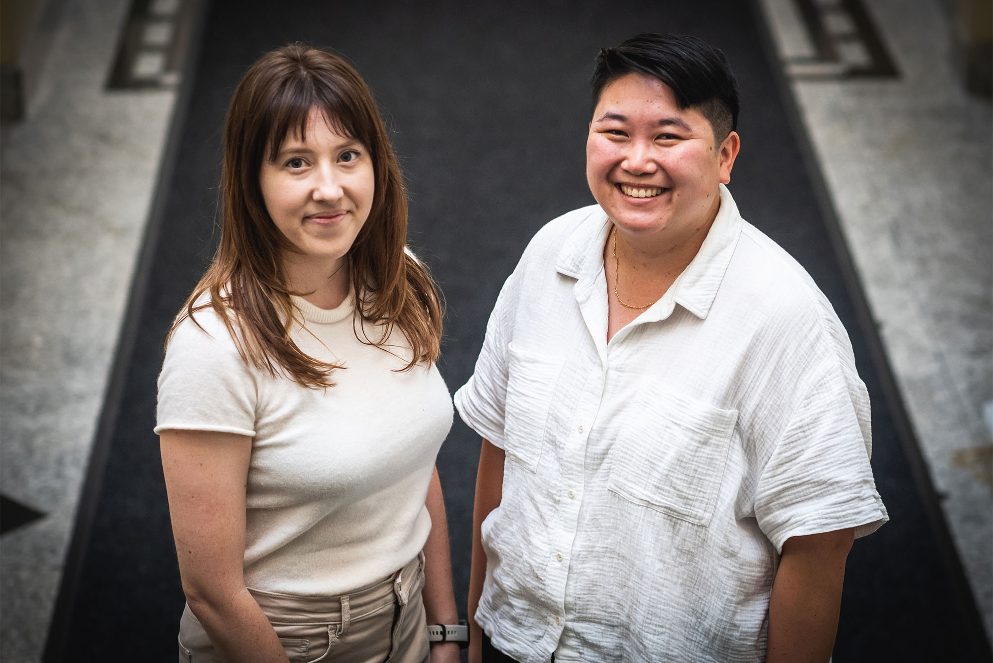 Together Estranged's Seth Forbes (left) and SARP's Mae Petti pose for a photo on November 7, 2022. The non-profit group provides free support services to adults estranged from family membersPhoto by Jackie Ricciardi for Boston University