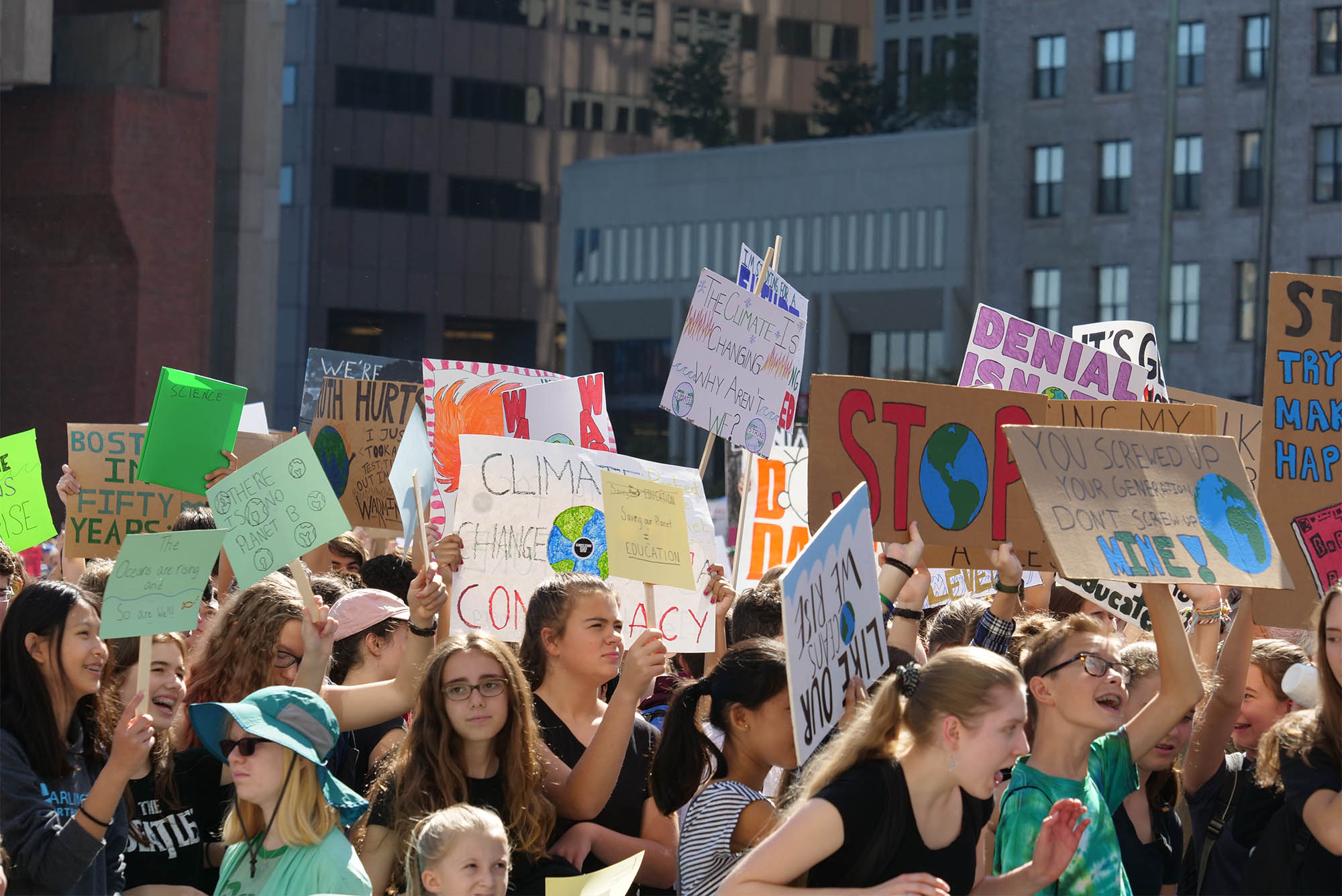 The first Global Climate Strike took place in 2019. A crowd of 7,000 young people gathered in Boston to demand action on climate change. Photo by Jamie Garuti