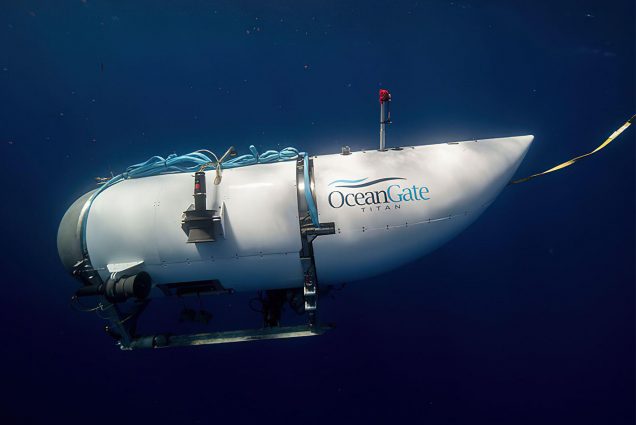 Photo: A submarine. The Oceangate submersible Titan. The United States Coast Guard is searching for the 21-foot submersible Titan from the Canadian research vessel Polar Prince. The 5 person crew submerged Sunday morning, and the crew of the Polar Prince lost contact with them approximately 1 hour and 45 minutes into the vessel's dive.