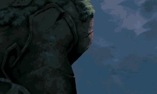 Gif from the movie Mulan. The dragon, Mushu, is climbing up a dragon statue and stops to look at it in the face. He appears confused and mad.