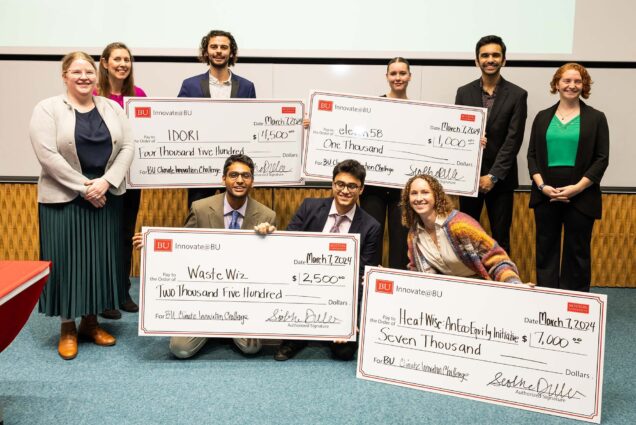 Photo: Students holding check from Innovate@BU