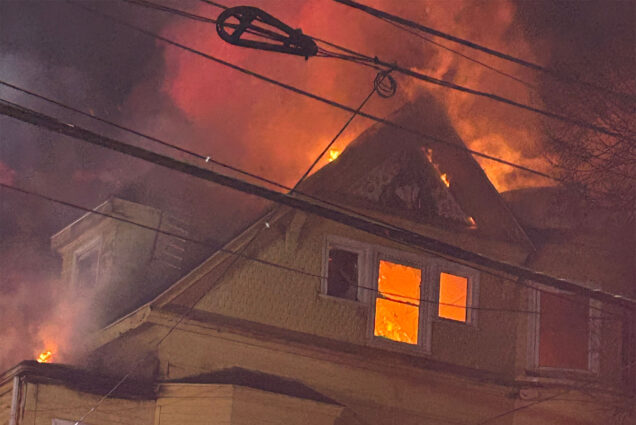 Photo: A house fire in Boston in March 2024, a house is visibly burning