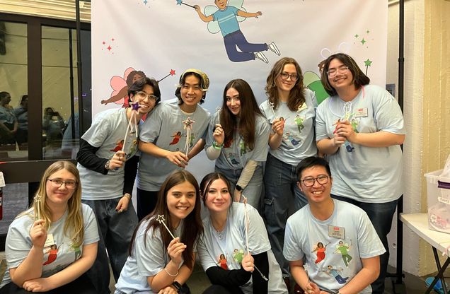 Student Health Ambassadors at Sex in the Dark, a sex Q & A event. Pictured top left to top right: Vijay Fisch, Matthew Xu, Samara Ruberg, Kate Schwenn, Peyton Nguyen. Bottom left to bottom right: Genevieve Roy, Catalina Sanhueza, Zoe Solberg, and SHS Assistant Director of Community & Online Initiatives, Tony Chen.