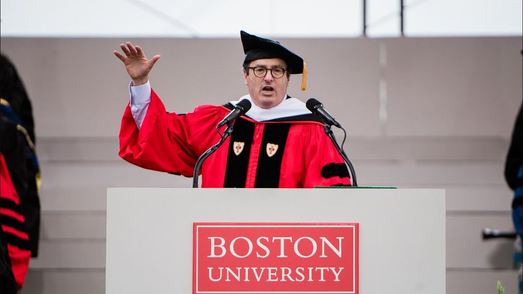 David Grann, the best-selling author of Killers of the Flower Moon and The Wager: A Tale of Shipwreck, Mutiny and Murder, addresses graduates at Boston University's 2024 Commencement ceremony