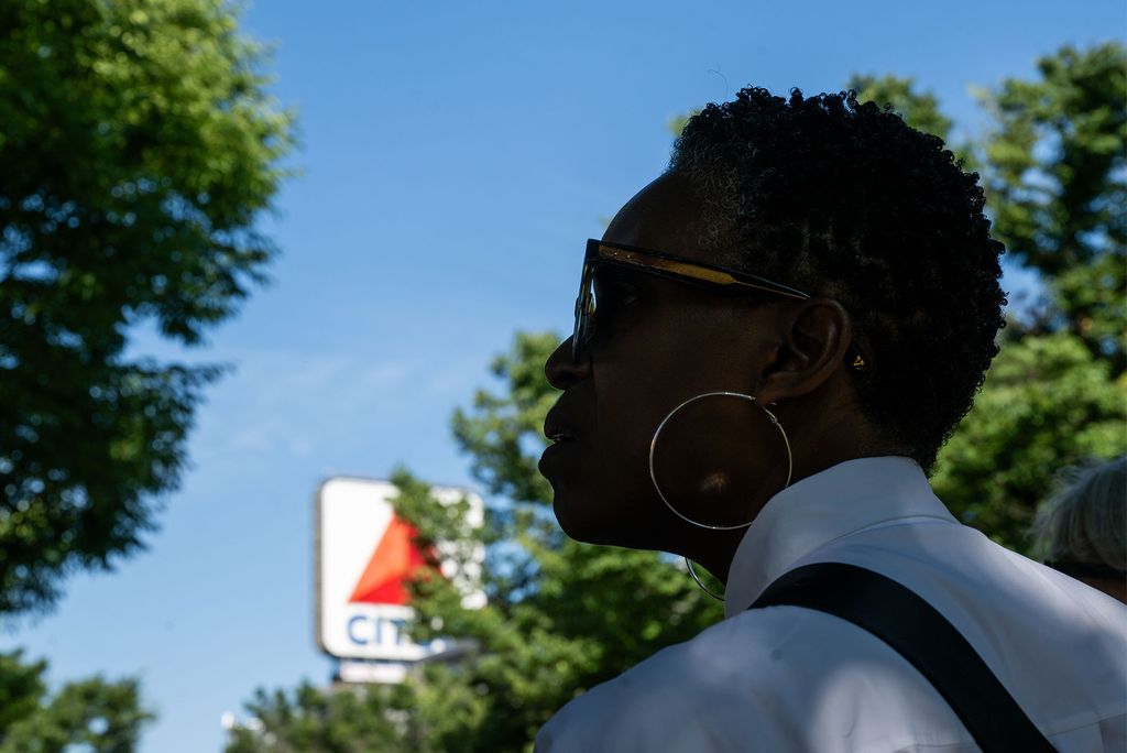 Photo: An outline of Melissa Gilliam's profile in front of the Citgo Sign in Kenmore Square, Boston MA