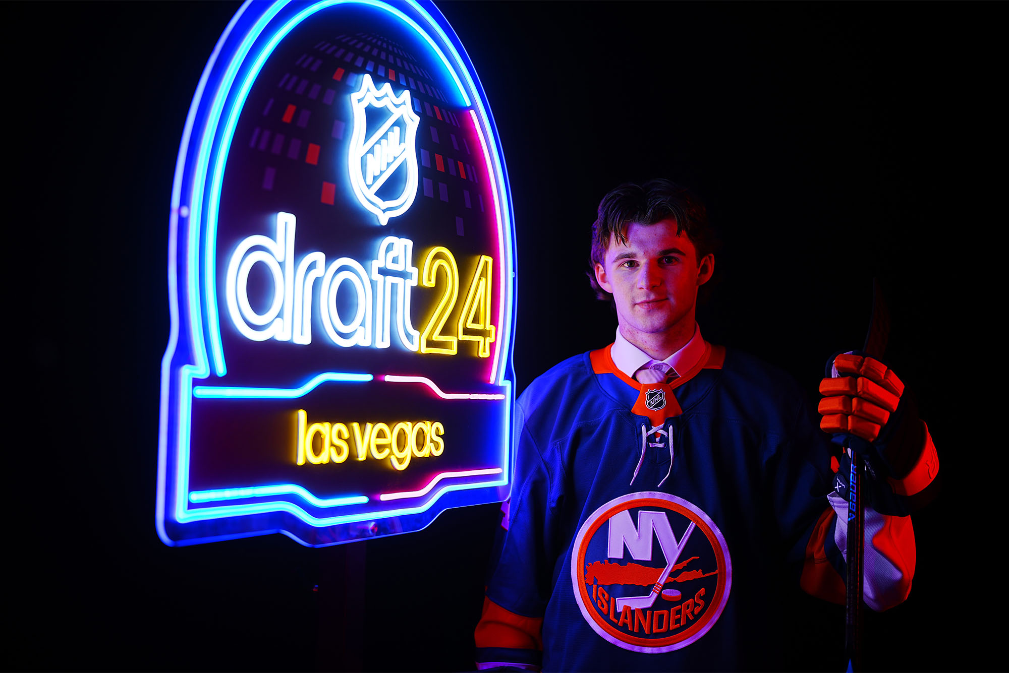 Entering BU freshman Cole Eiserman was selected 20th overall by the New York Islanders during the 2024 Upper Deck NHL Draft on June 28 at Sphere in Las Vegas. Photo by Mark Blinch/NHLI via Getty Images