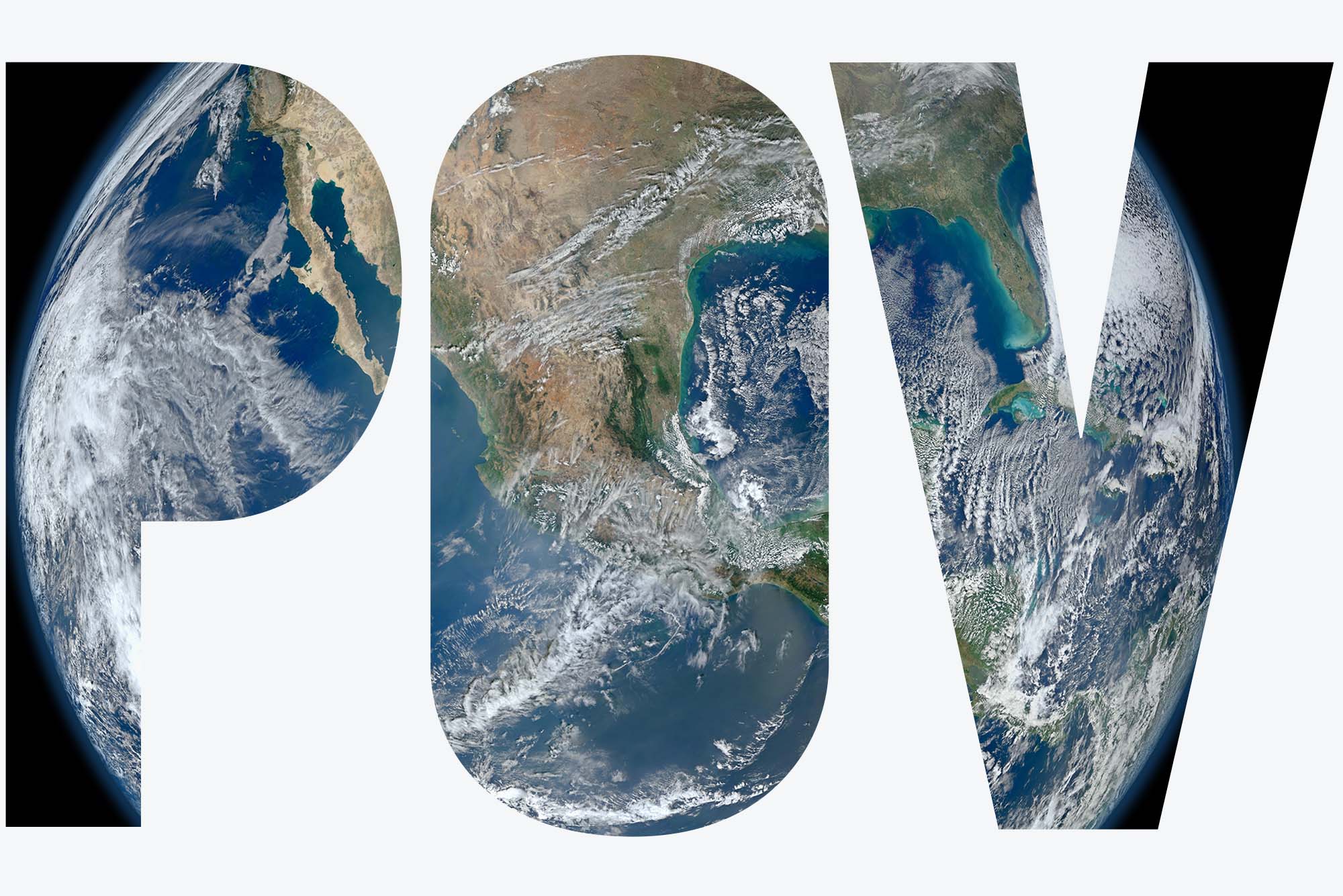 Photo: Earth as seen from the International Space Station, taken by NASA. Image is overlayed with letters "POV"