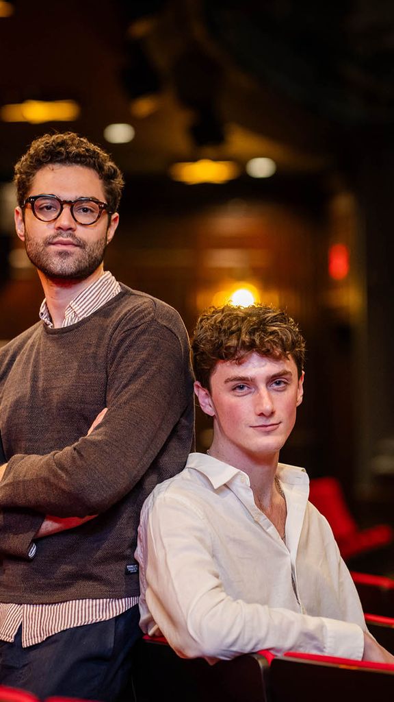 Photo: Mishka Yarovoy (CFA'23)(left) and Jacob Schmitt (CFA'24) pose for a photo at the Huntington Theater