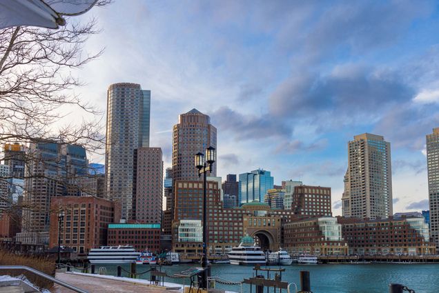 Photo: Boston skyline in winter as seen from Seaport