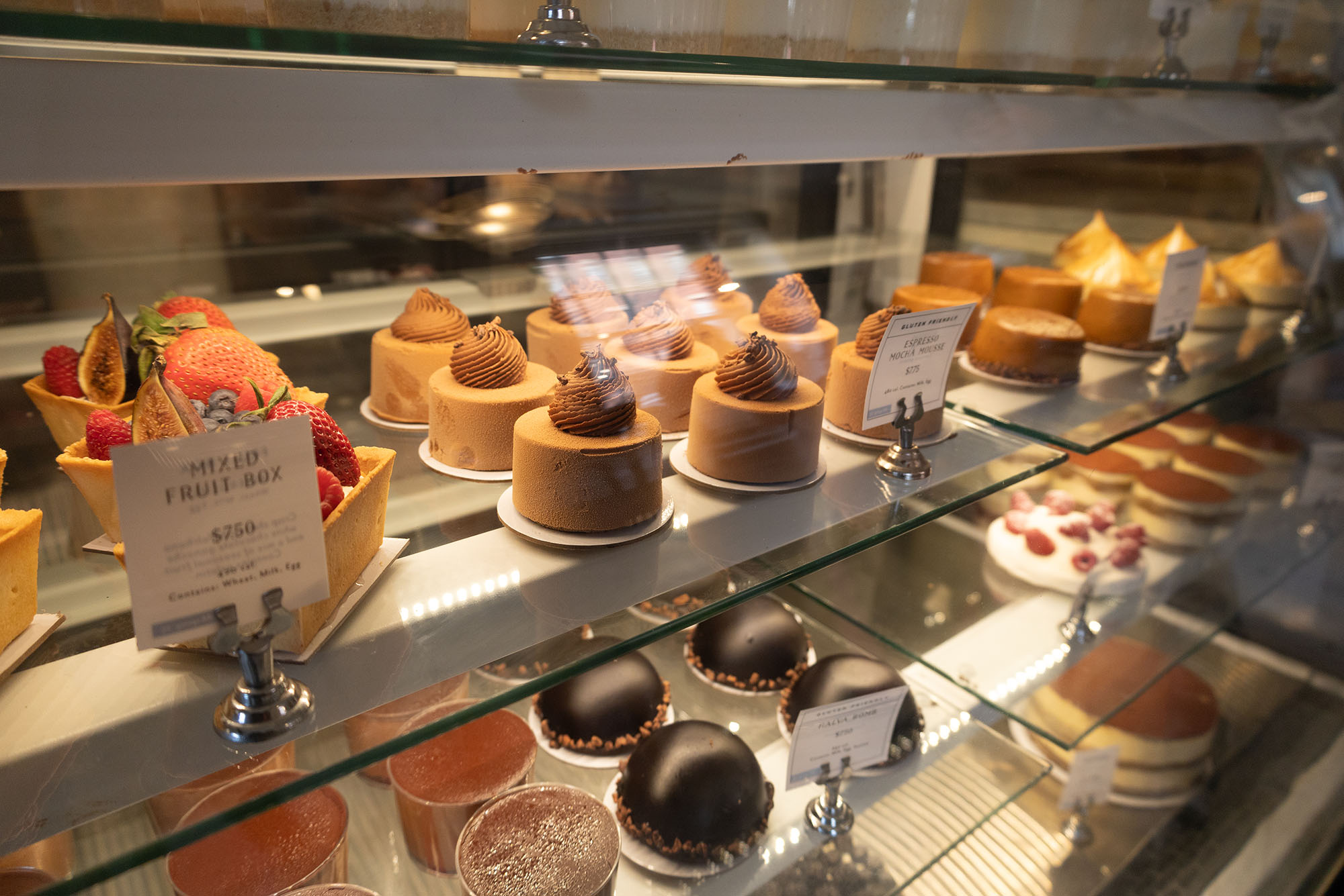 Photo: Baked goods in a display case at a bakery