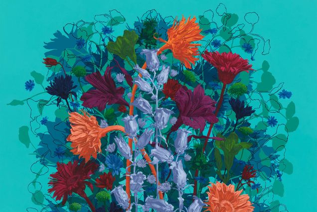 Photo: A image of a art piece with vibrant colors that depict a bouquet of flowers.
