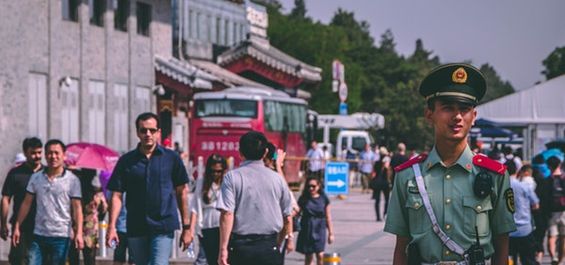 Guard with people in China