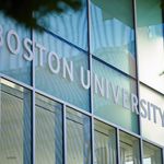 Photo: The side of a glass building with the words "Boston University" on it