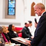 Photo: The Rev. Dr. Robert Allan Hill, Dean of Marsh Chapel and Chaplain To BU speaks at ‘an Ecumenical Service of Prayer for Peace’ at Marsh Chapel