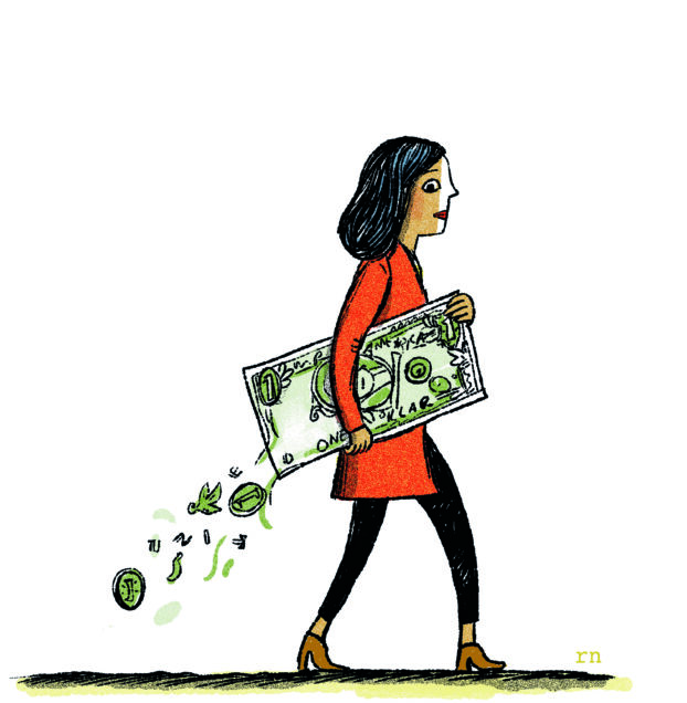 Woman with money illustration