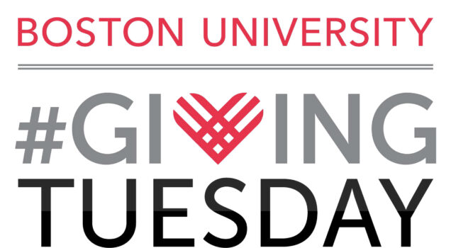 Red and black text against a white background: Boston University #GivingTuesday