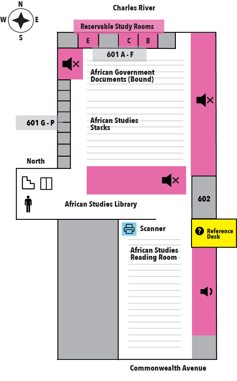 diagram showing the layout of the African Studies Library