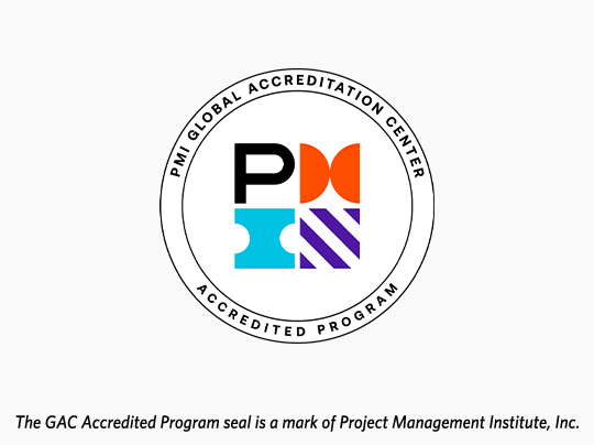 PMI Global Accreditation Center - Accredited Program; The GAC Accredited Program seal is a mark of Project Management Institute, Inc.