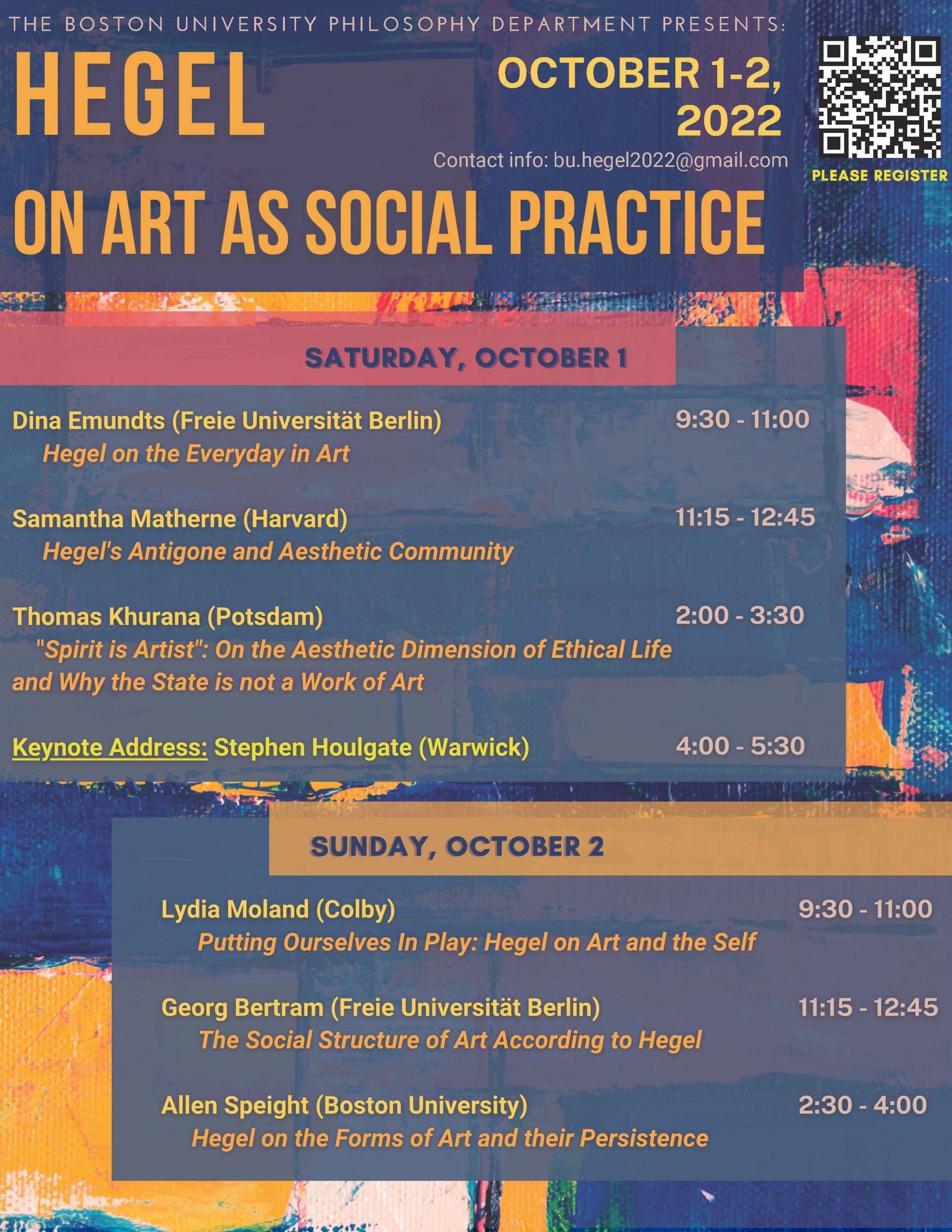 BU Philosophy presents Hegel On Art as Social Practice this October