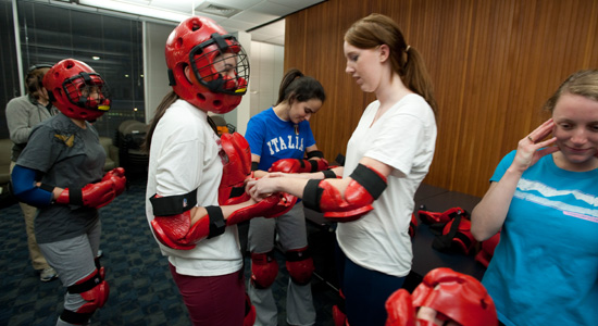 Students participating in a self defense class