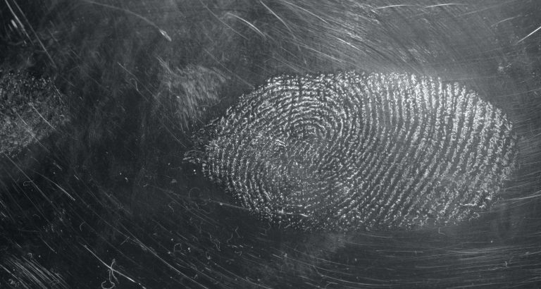 Grey fingerprint on black surface