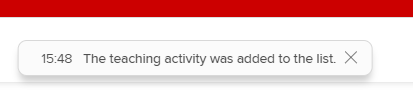 popup shows teaching activity added