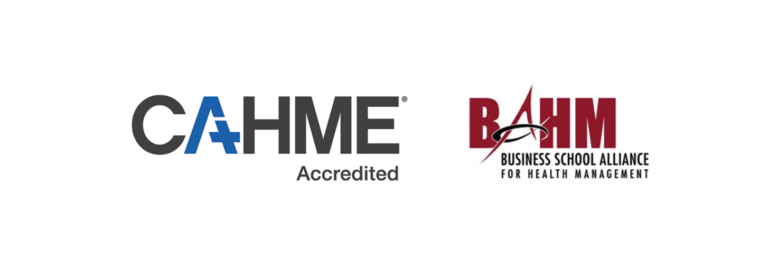 CAHME Accredited log and BAHM Business School Alliance logo.