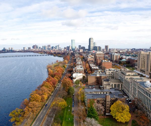 An aerial photo of the Charles River Campus