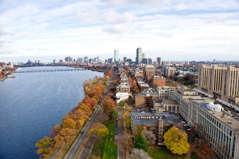 An aerial photo of the Charles River Campus