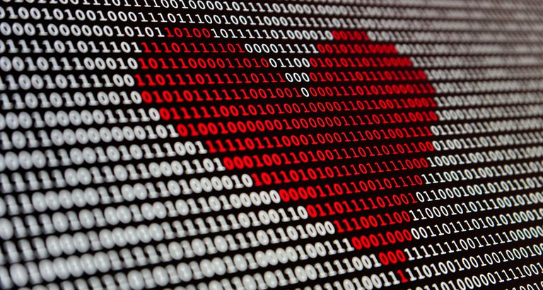 Red heart made from binary digits