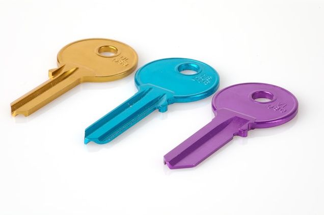 Three color keys, in gold, blue, and purple.